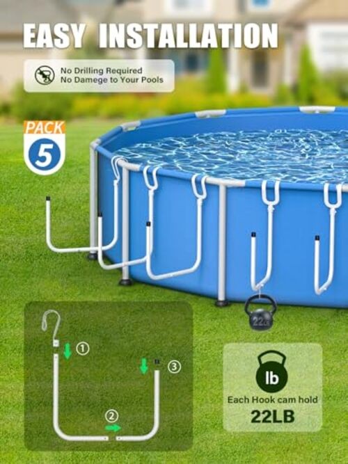 5 Pack Solar Pool Cover Holder, Adjustable Solar Cover Hooks Keep Solar White