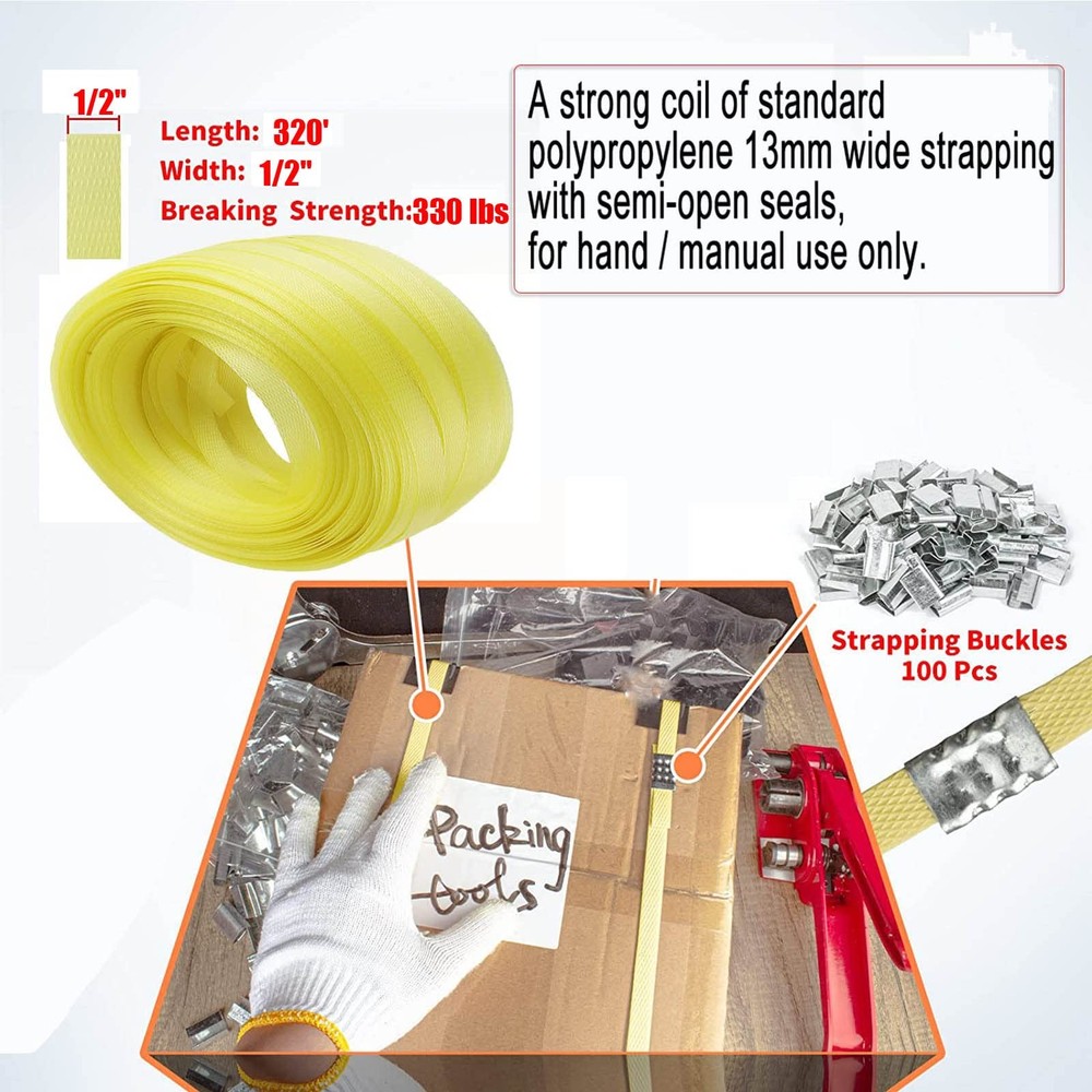 Poly Strap, Polypropylene Strapping, 320' Length, 1/2 Width, 330 lbs. Break Stre