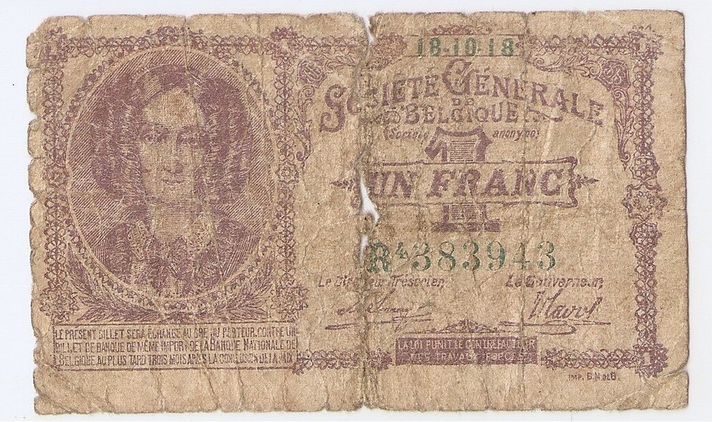 Belgium,  German Occupation WWI  1 franc 1918