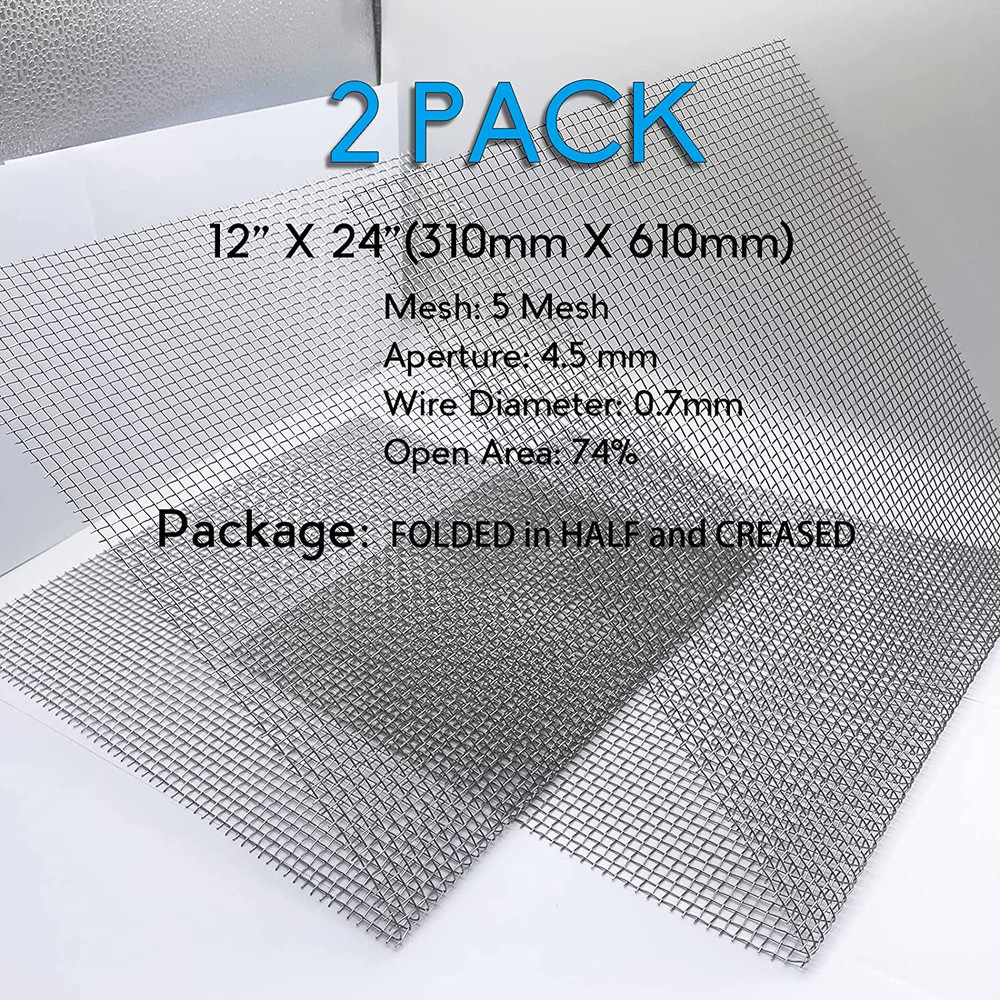 2 Pack Stainless Steel Wire Mesh Screen | 12” x 24” | 5 Mesh