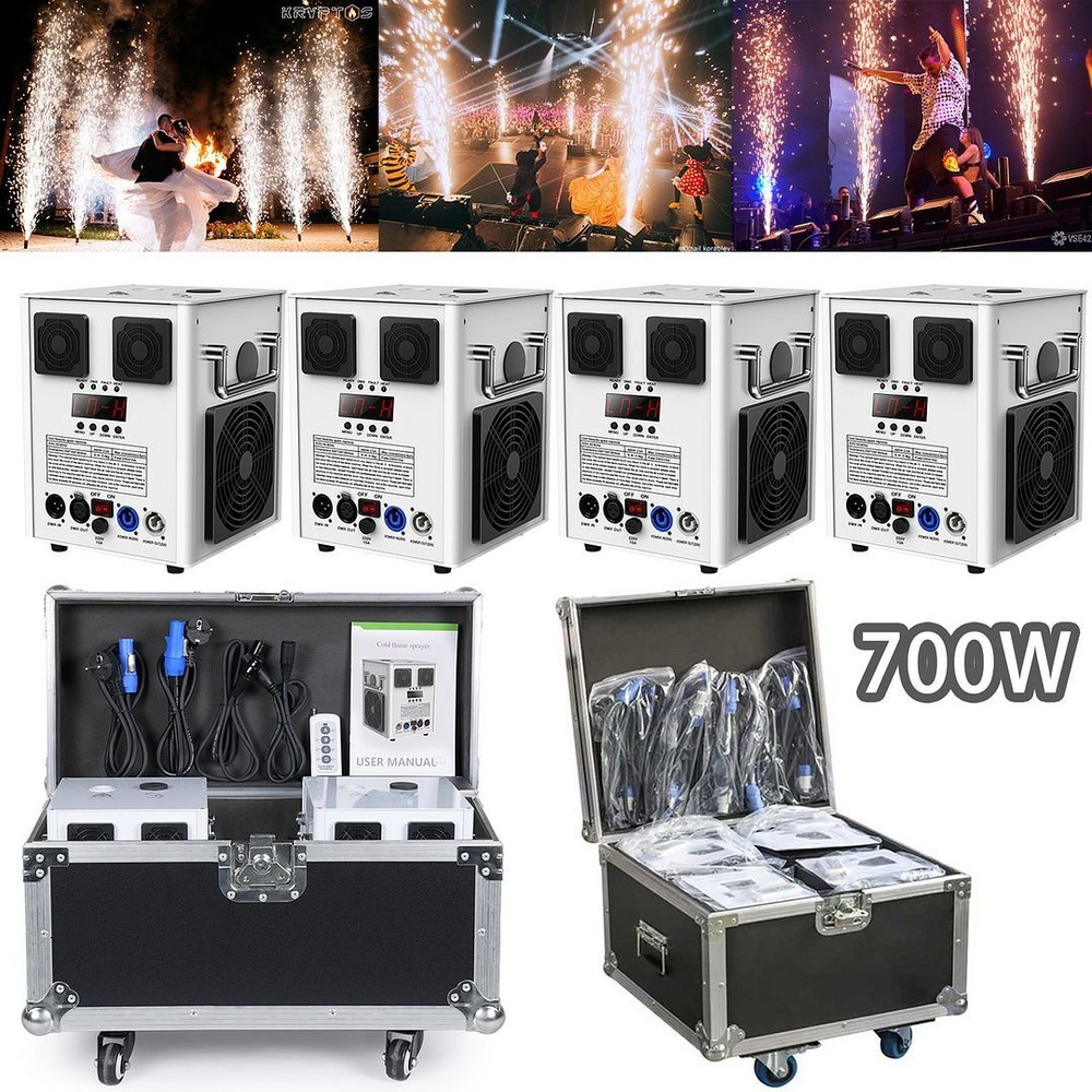 4x Wireless 700W Cold Spark Firework Machine Wedding Stage Effect / Flight Case