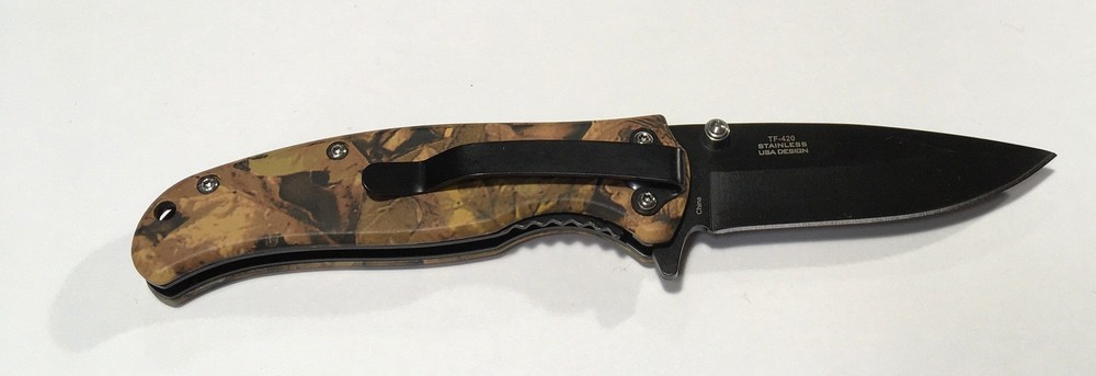 RITE EDGE Camo 3" Black Blade Folding Pocket Knife Custom Bear Design