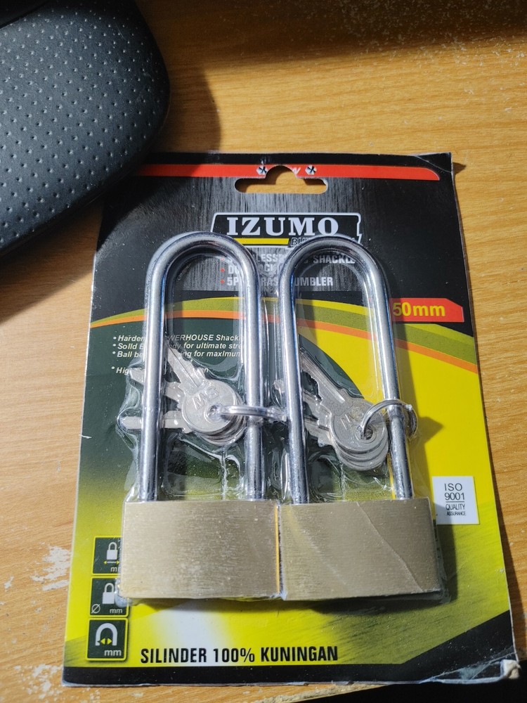 Izumo 50mm 2-Pack Long Shackle Solid Brass Padlock (New)