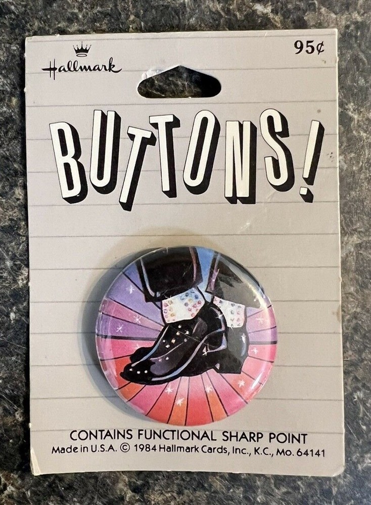 Vintage 1984 Hallmark Pin Back Button w/ Original Backer Michael Jackson Dancing
