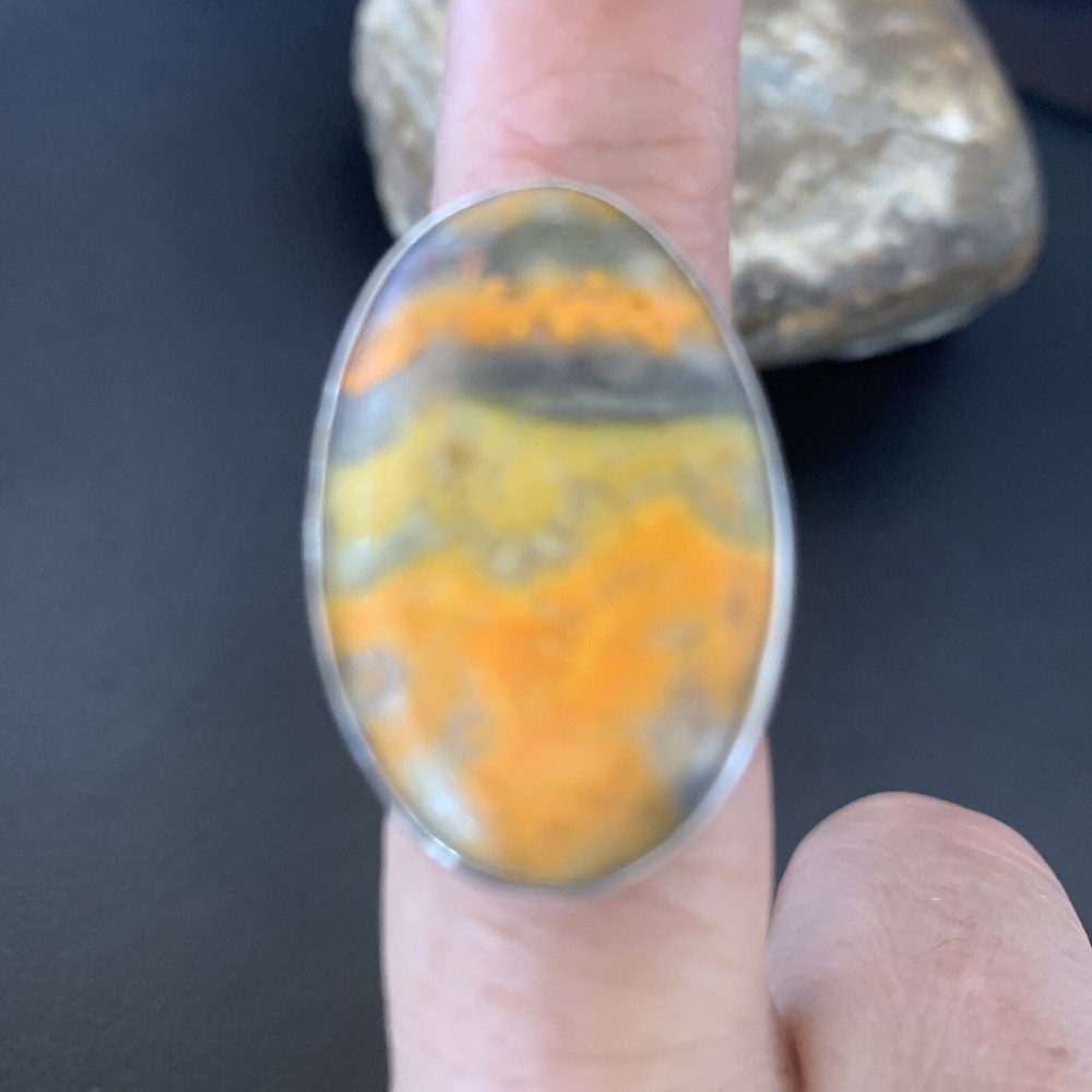 Bumble Bee Jasper Navajo Sterling Silver Ring Size 8 (Adjustable) 11542