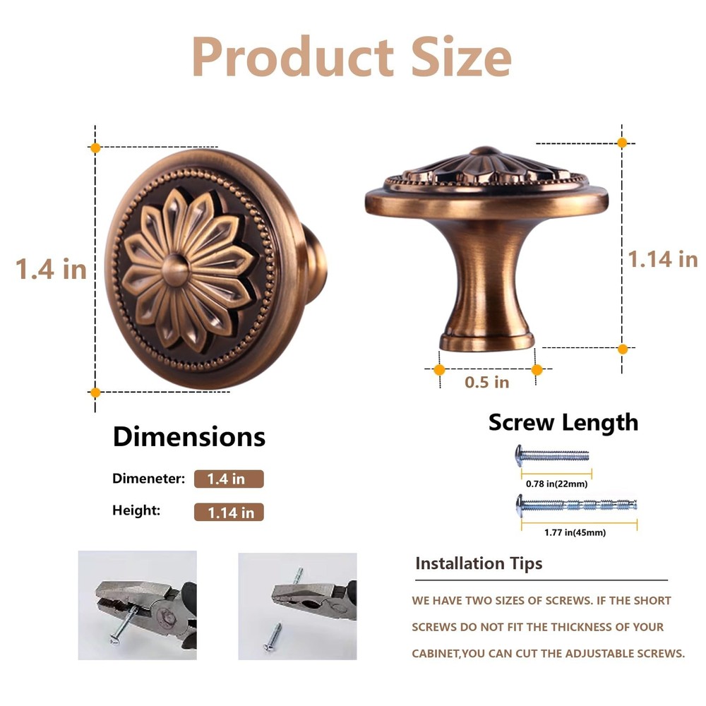 10 Pack Antique Brass Cabinet Knobs Vintage Drawer Pulls,1-2/5" Round Antique...