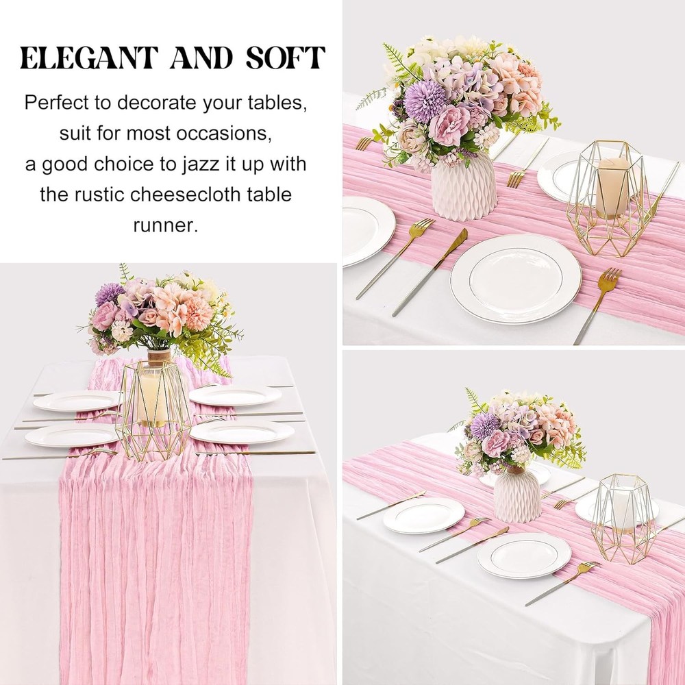6 Pieces Pink Easter Spring 10FT Cheesecloth Table Runner Boho Gauze Fabric T...