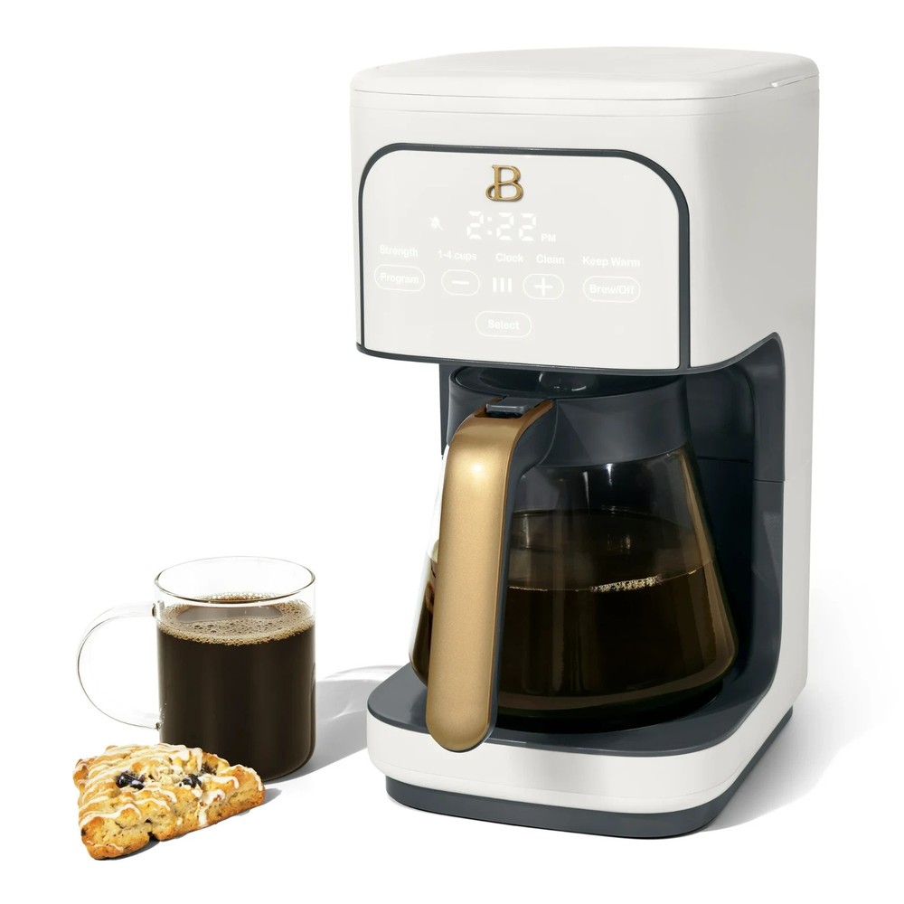 Beautiful 12 Cup Programmable Coffee Maker, White Icing by Drew Barrymore
