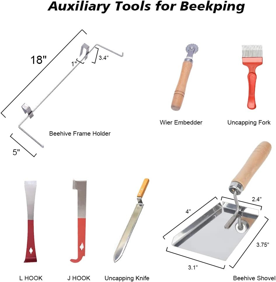 20Pc Beekeeping Starter Kit Smoker Gloves Hive Tools Honey Extract Set
