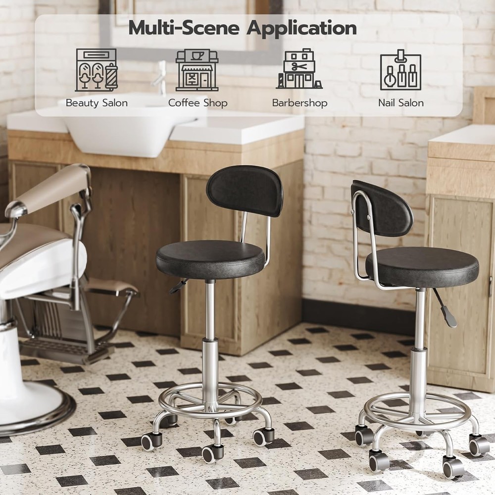 Height Adjustable Rolling Stool 360° Rotating Drafting Chair Multi-Purpose Black