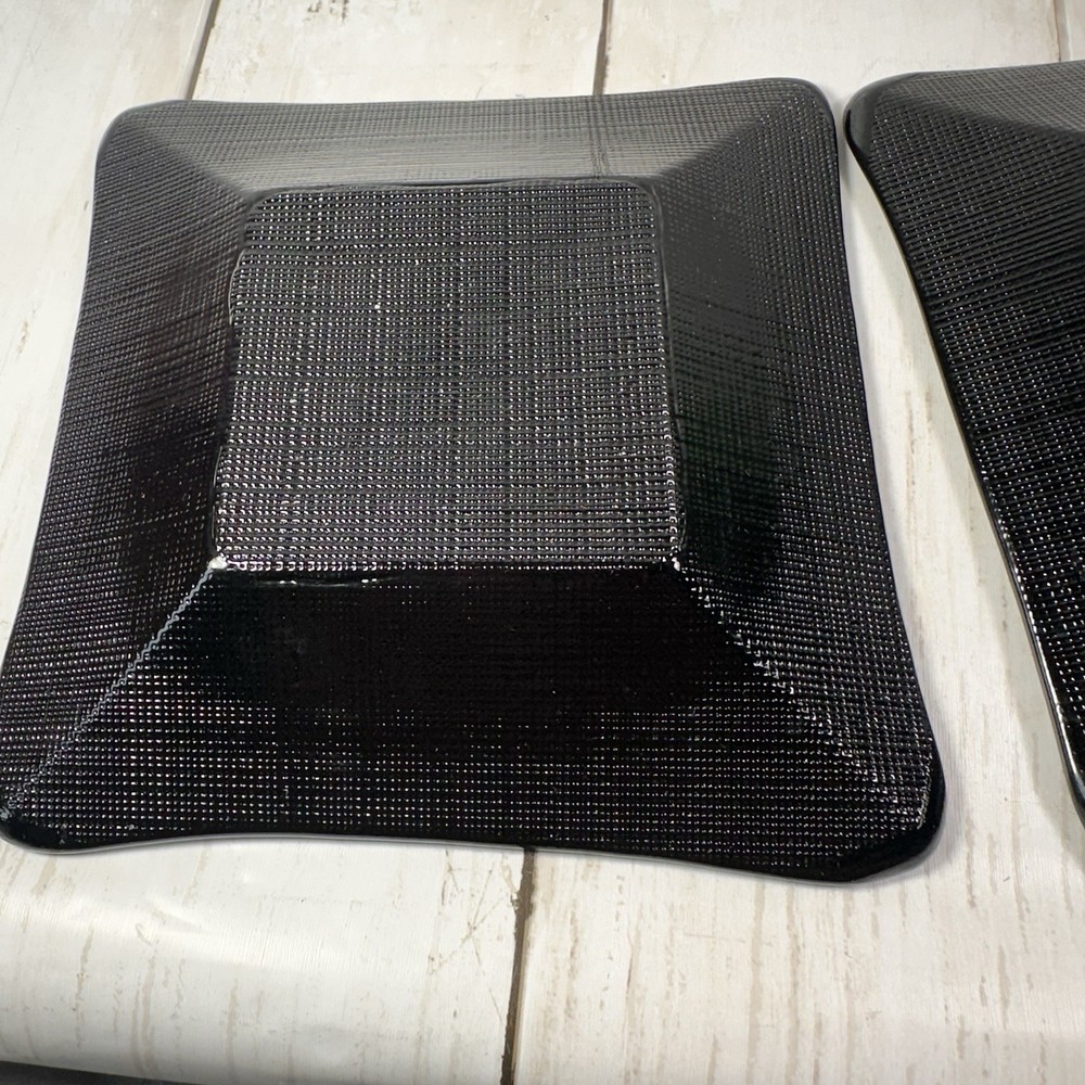 Crate & Barrel Abby Appetizer Dish Plates Black Weave Effect Underside 5 1/2"