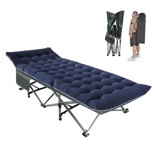 Camping Cot, Folding Camping Cots for Adults Sleeping 1200D Double Layer Blue