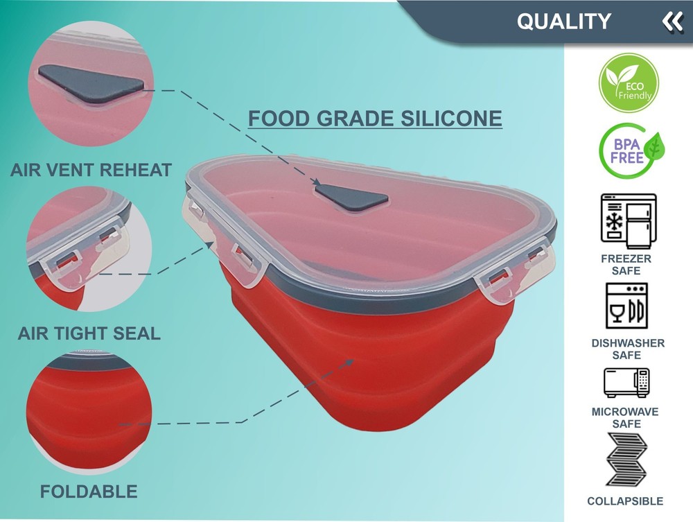 3-Pack Pizza Slice Storage Container Foldable Reusable BPA-Free Micrw. Dish Safe