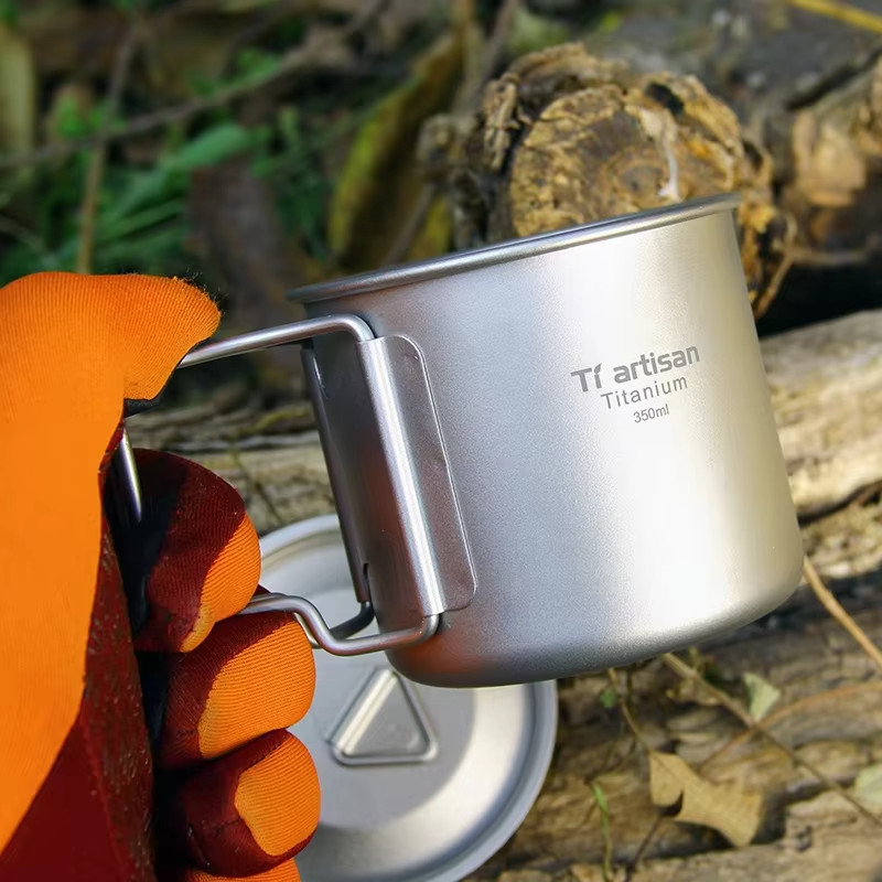 Widesea Camping Titanium Cup Ultralight Outdoor Mug Foldable Handle for Hiking