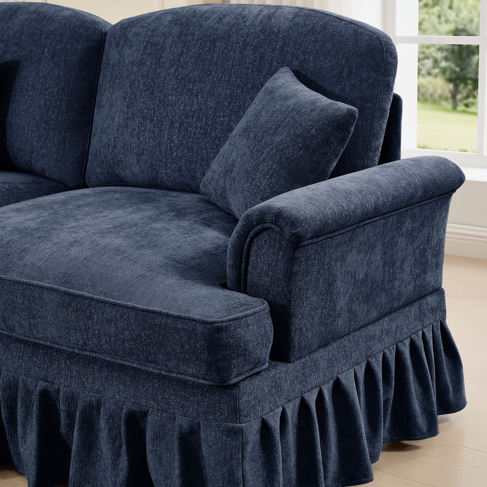 3-Seat Sectional Sofa w/ Ottoman, Blue Chenille Fabric, U-Shape