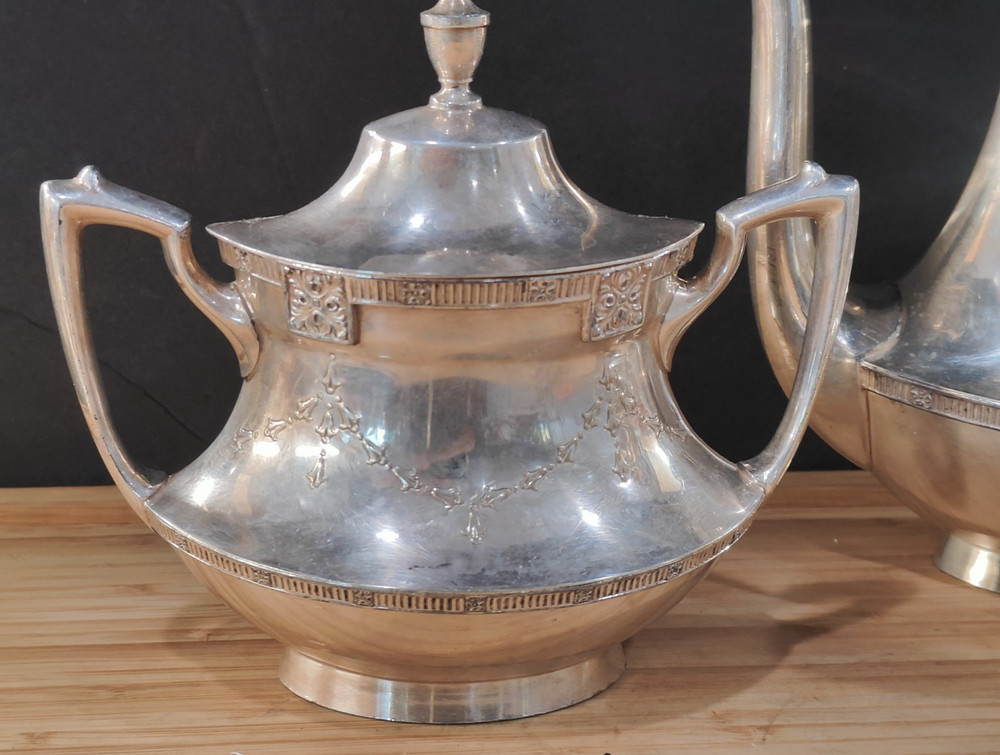 Vintage Silver Plate Coffee/Tea Service Set Art Deco Pattern