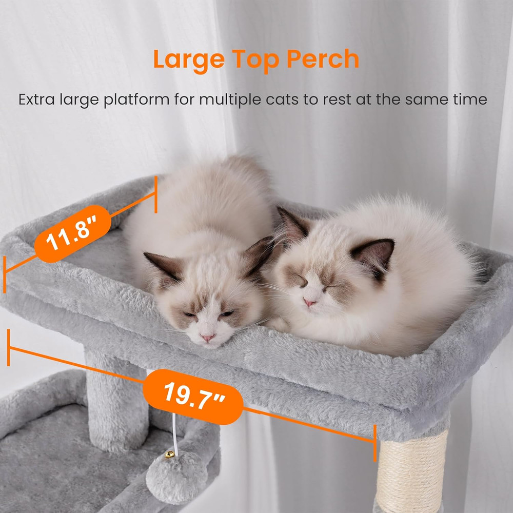 78" Tall Cat Tree with Plush Perches, Caves & Scratching Board - Light Gray