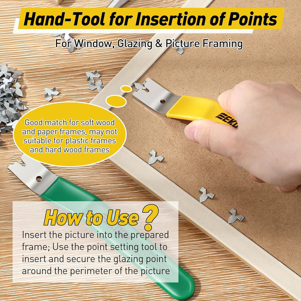 Glazier Point Driver, Glazier Setting Tool with 100 Push Points, Glazing Push Po