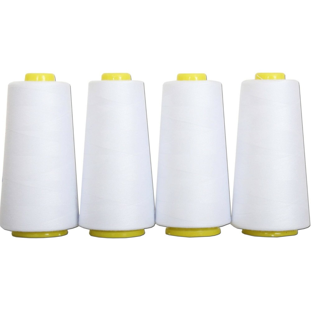 4 Pcs. 6000 Each Yards Sewing Machine Polyester Threads overlock Cones  White