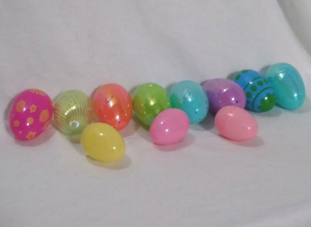 Specialty Plastic Easter Eggs Fillable 2 Sizes 10 Pcs Iridescent, Swirl, Printed