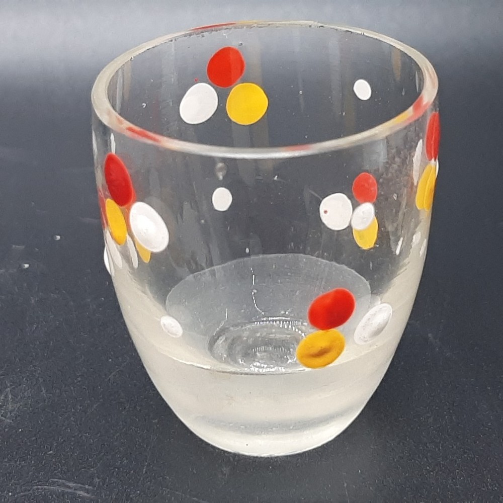 Vintage Handpainted Czech Dot Decanter and Five Small Glasses
