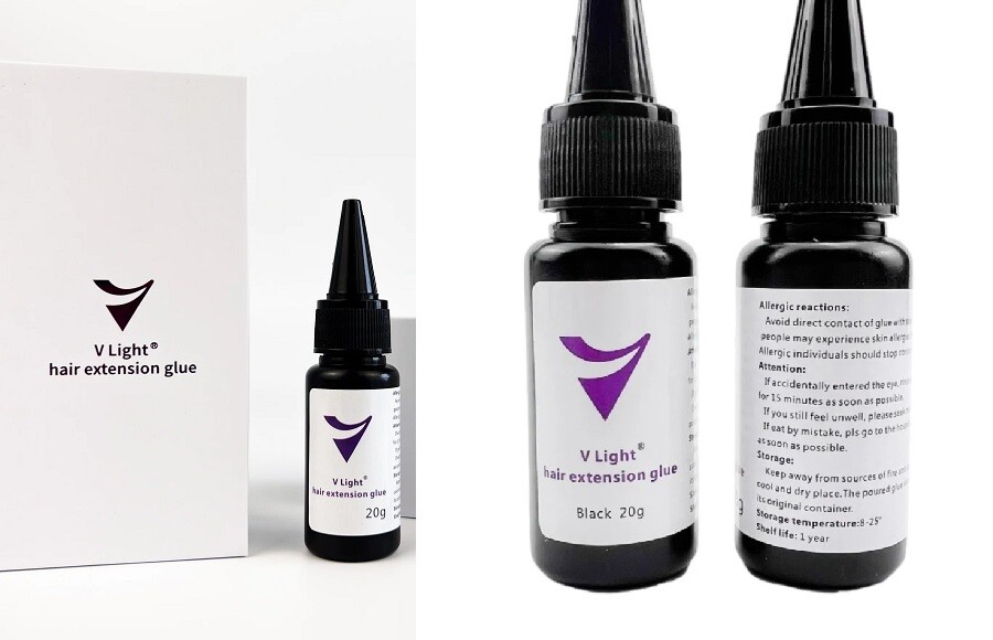 V-light Hair Extensions Glue, UV light, bonding agent - Black or Transparent
