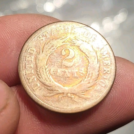 US Two Cent Bronze Coin Shield Design BN Circulated Uncertified
