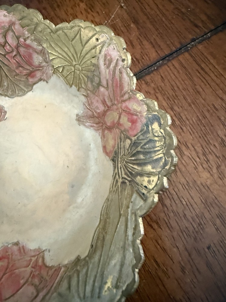 Handcrafted Brass/Ceramic Floral Bowl Footed Decorative Dish, Boho Rustic Decor