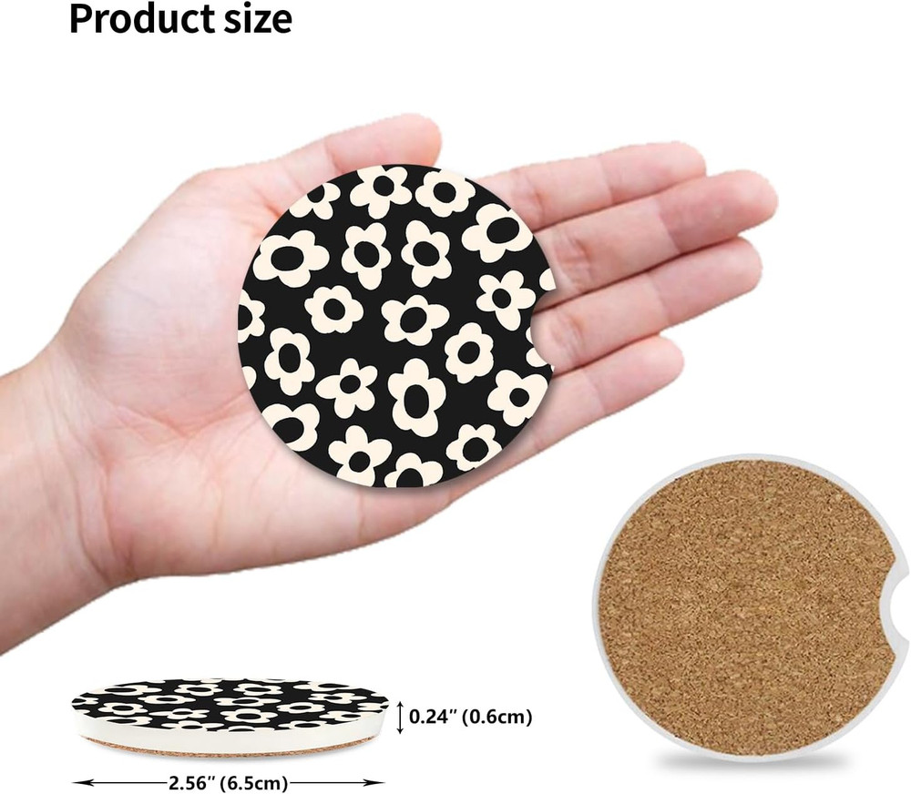 Absorbent Car Coasters 2 Pack for Cup Holders, 2.56" Ceramic Stone & Non-Scratch