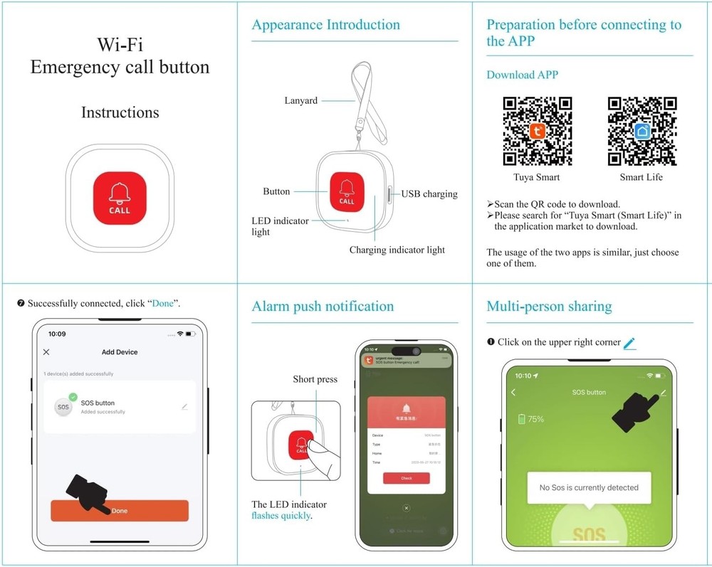 Battery-Powered Elderly Call Button: Quick Alerts, Easy Installation - 15M Range