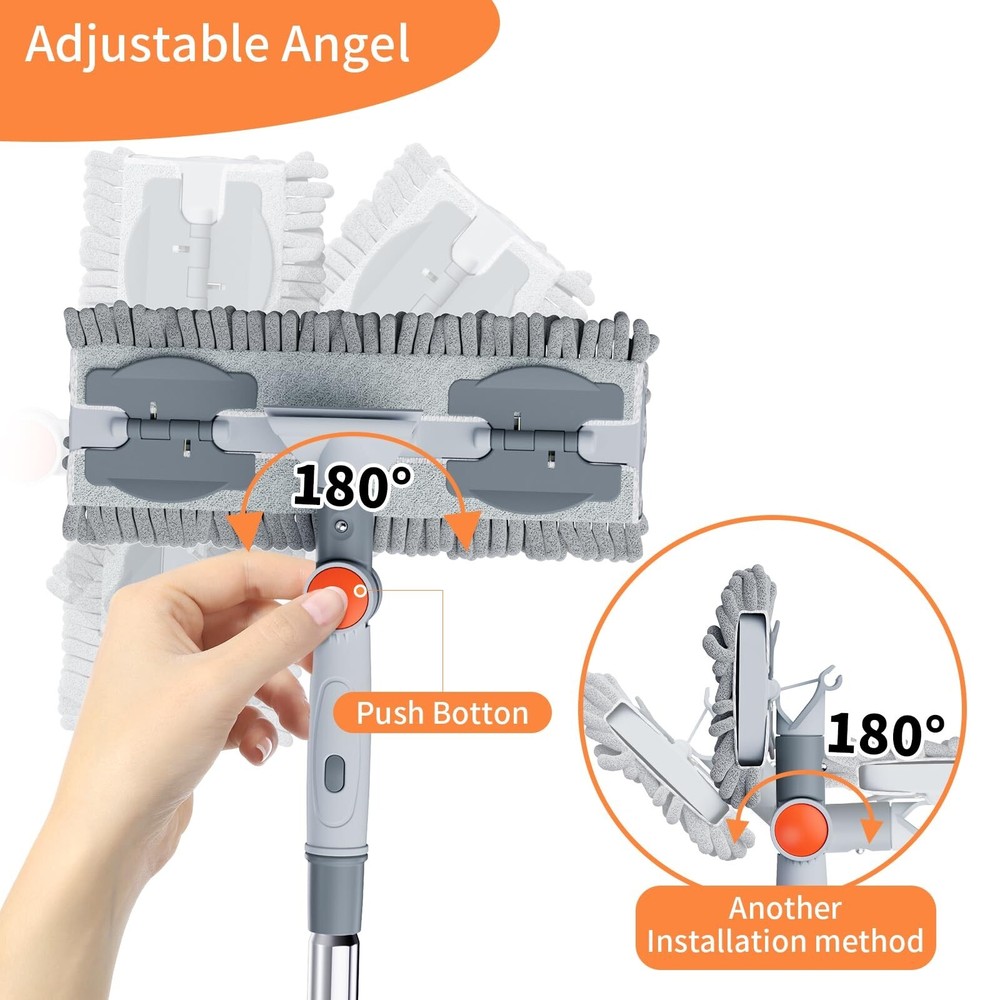 6.4FT Extendable 2-in-1 Window Squeegee & Scrubber with Long Handle, 180° A