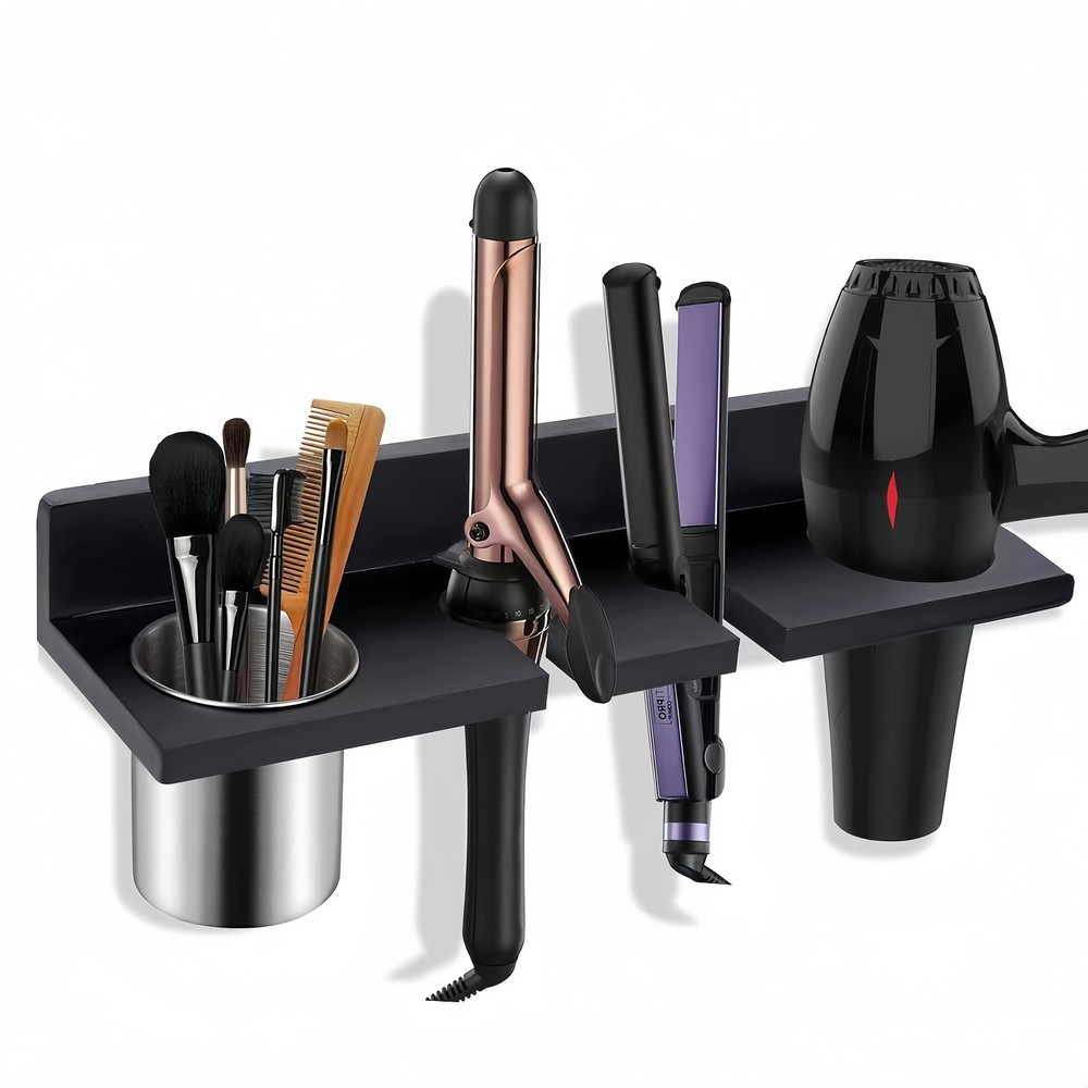 Wall Mounted Wooden Hair Tool Organizer, Multi-functional Storage Rack