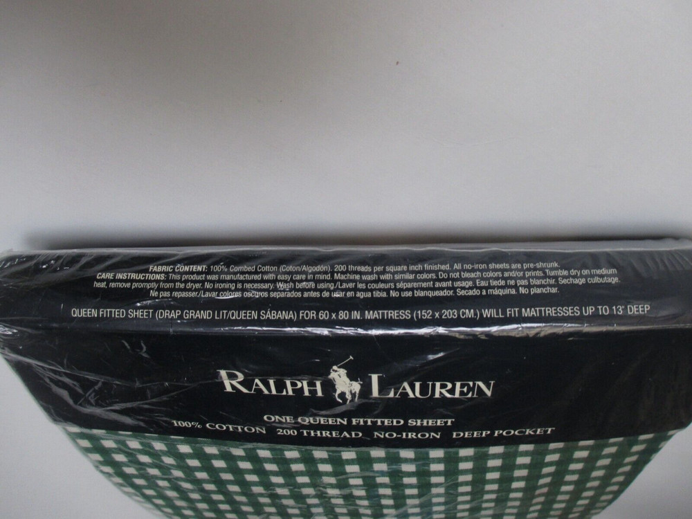 New Ralph Lauren Medium Gingham Forest Green Fitted Sheet - Queen