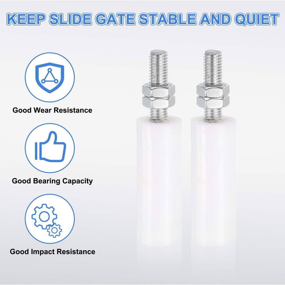 2Pcs Slide Gate Guide Roller 3" Nylon Sliding Gate Support Assembly, White