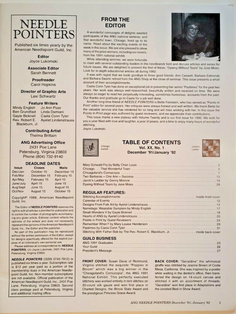 Needle Pointers, 1980-2023, $3 each, choose your issues, ANG history +