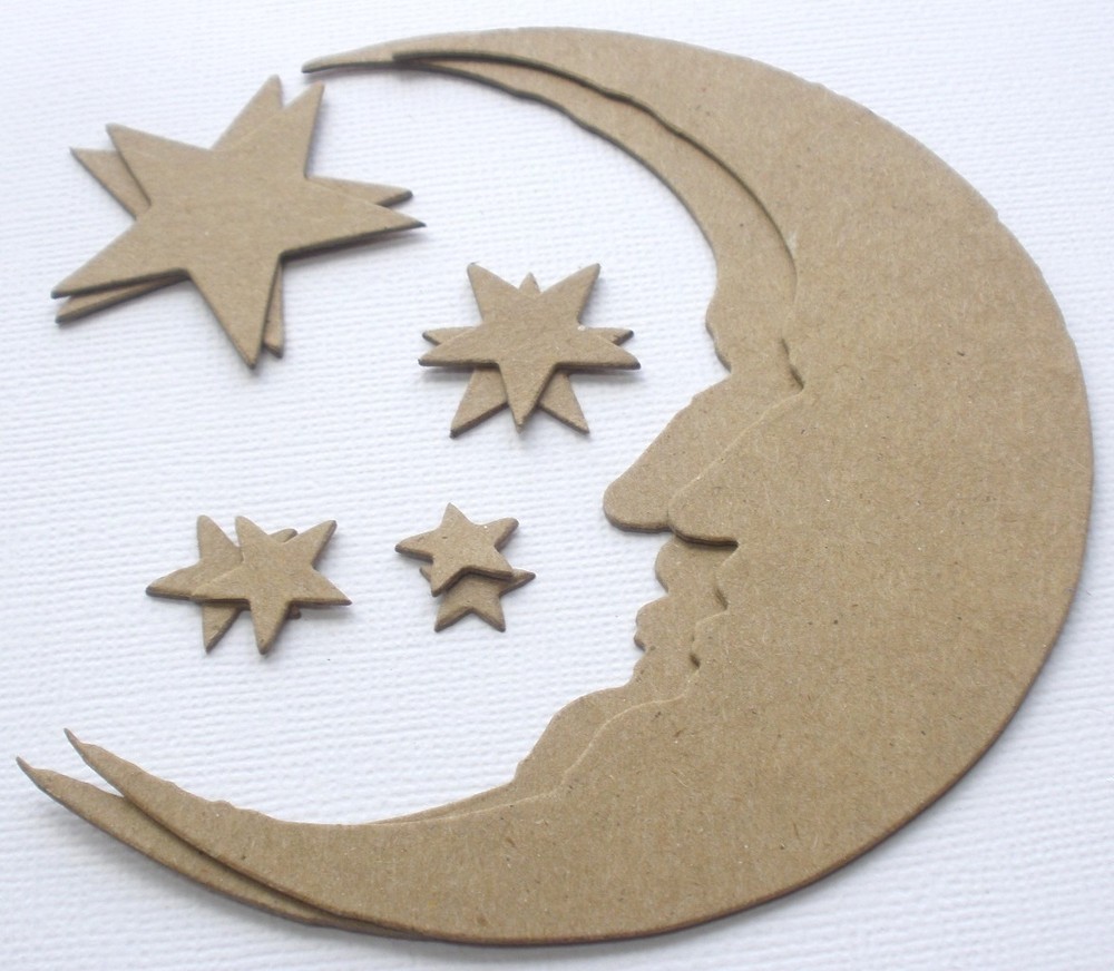 {3} *CRESCENT MOON & STARS* Bare Chipboard Die Cuts