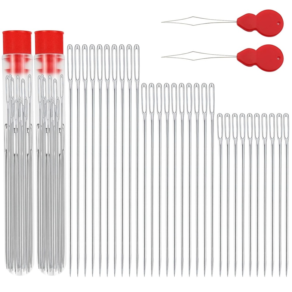 DTDNZKN 60 PCS Large Eye Hand Sewing Needles Set - 3 Sizes Variable, silvery