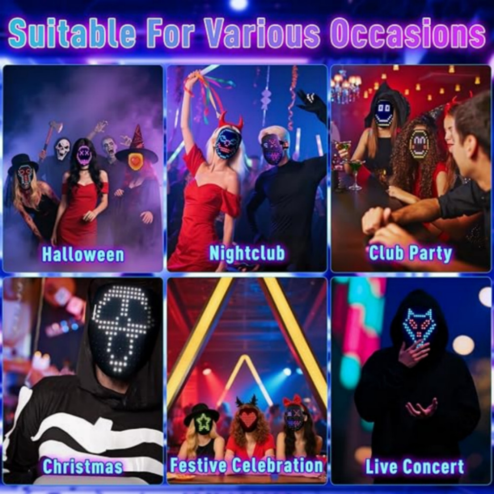 LED Mask with Gesture Sensing, Light up mask with 50 Pattern Display for Men/...