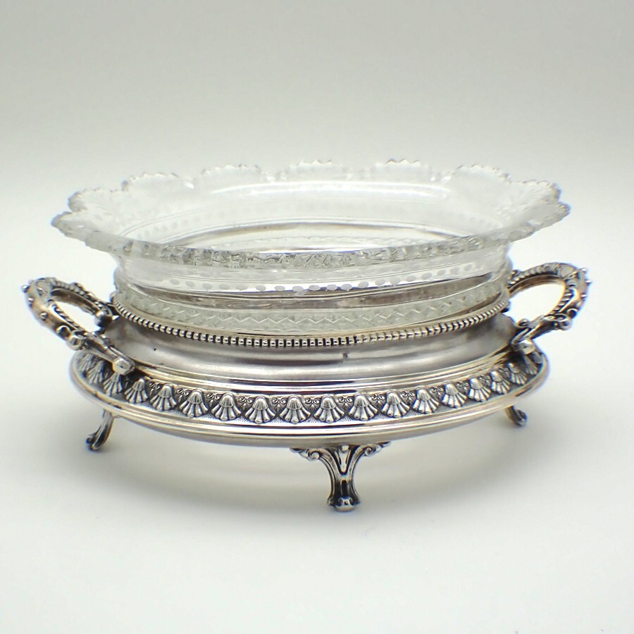 Ornate Serving Bowl Cut Glass Insert 800 Silver Germany