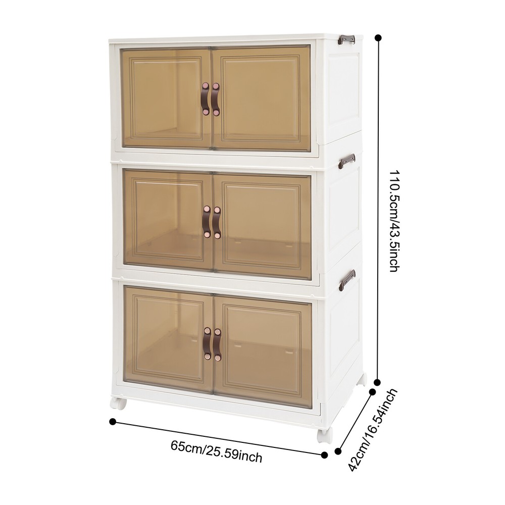 3PCS Foldable Storage Cabinets, Stackable Storage Containers w/ Wheels