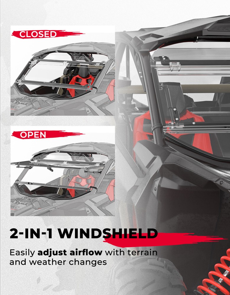 For Can-Am Maverick X3 2017- 2023 Flip Front Windshield Scratch Resistant Clear