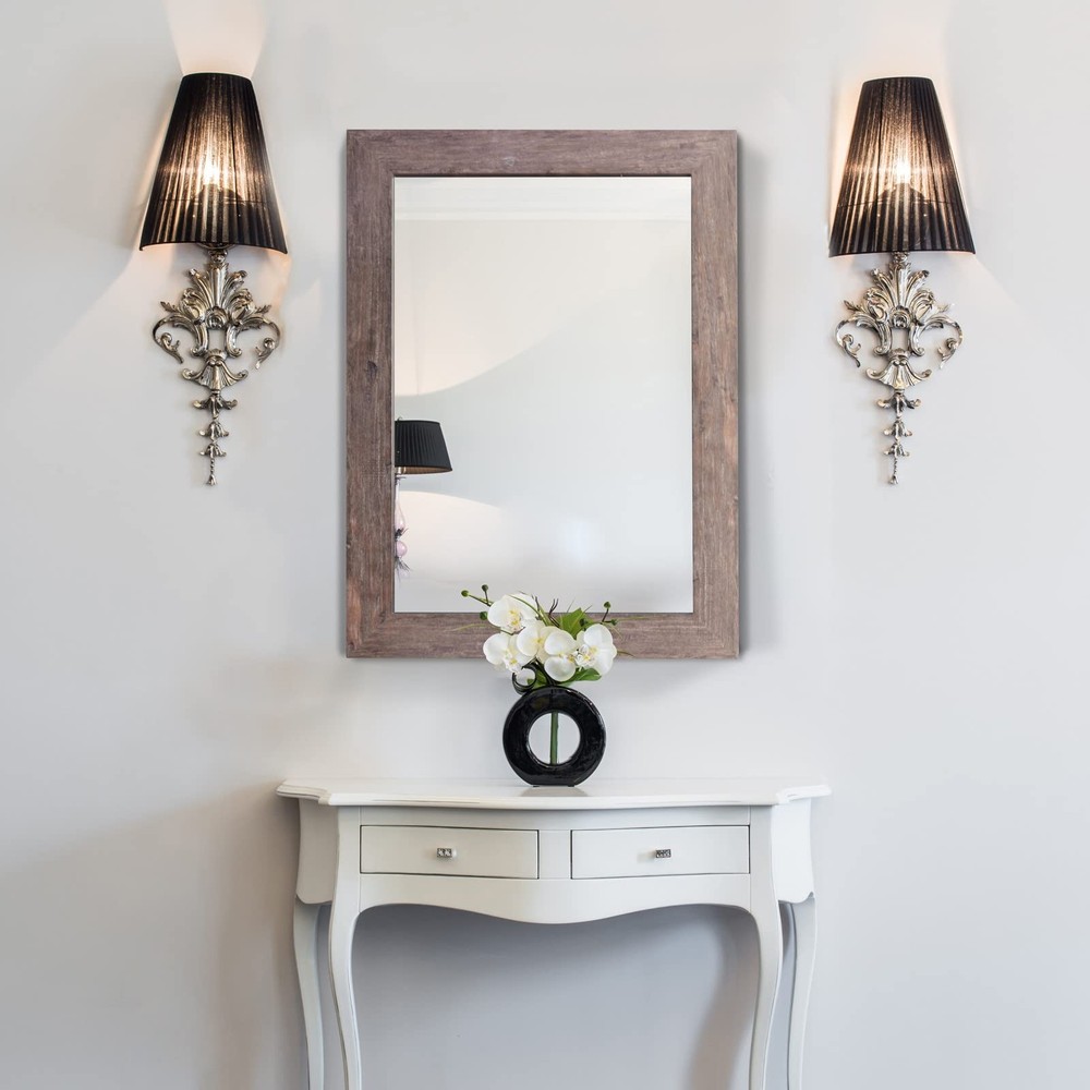 Rectangular Mirror with Frame Rustic 20x28'’ Wall Mounted Rustic Vanity Mirro...