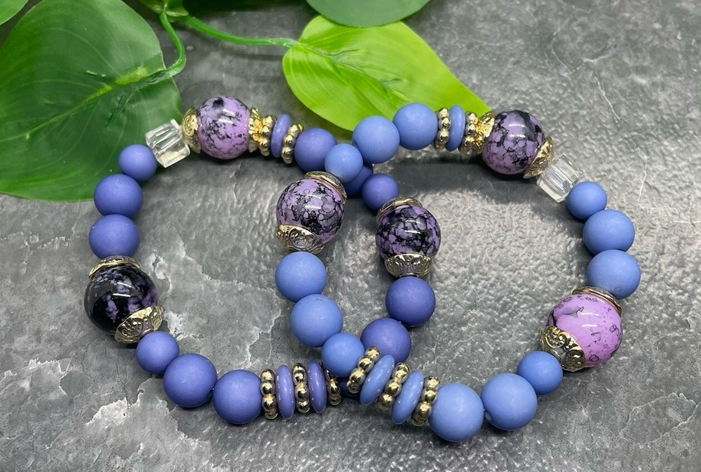 2 PC Handmade Beaded Boho 7” Plus Stretch Layered Bracelet Set B3960