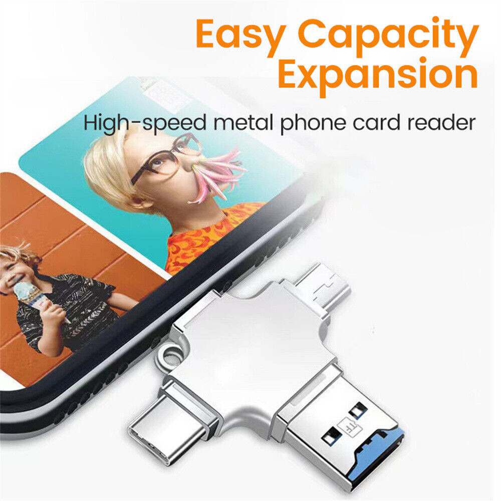 4 in 1 OTG Card Reader USB-C Micro TF Memory Card Adapter For iPhone Android PC