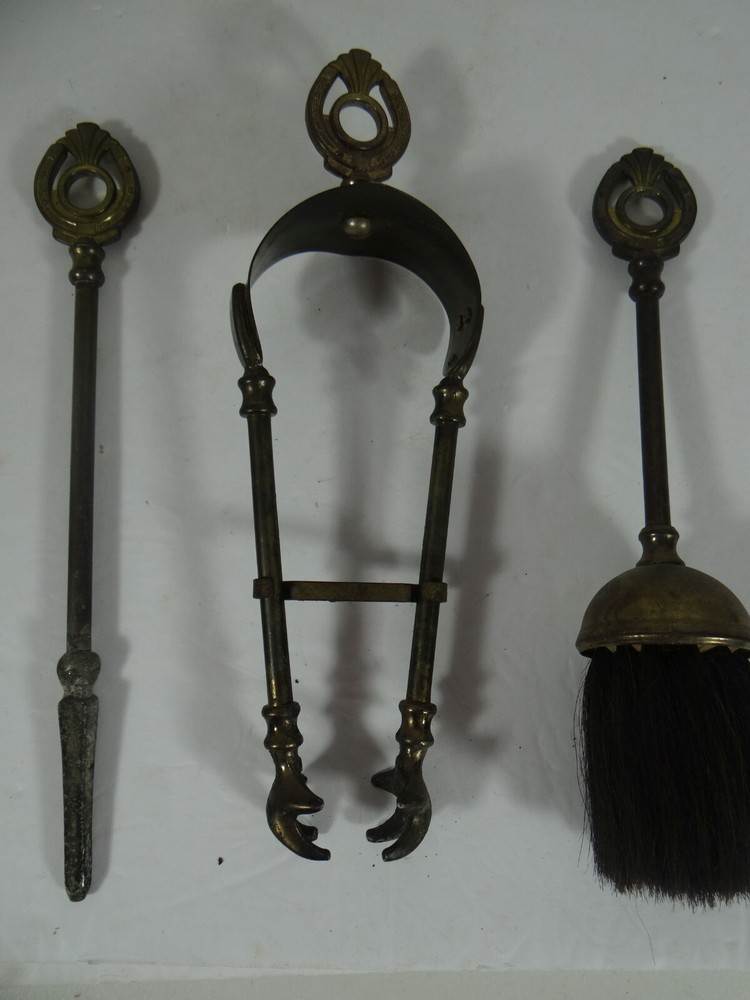 Vintage Ianthe Horseshoe Small Mini Fireplace Tool Set England 4 Tools Brass