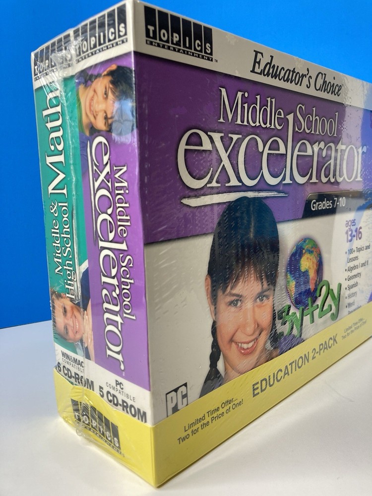 Vintage Educator's Choice Middle High School Math and Excelerator PC CD ROM NOS