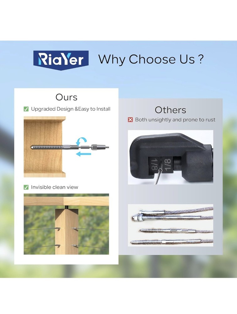 RIAYER 20 Pair Cable Railing Kit, Invisible Crimp Fitting Cable Railing...