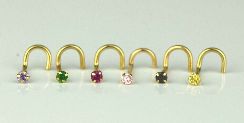 14k Yellow Gold Round Multi Colored CZ Nose Piercing