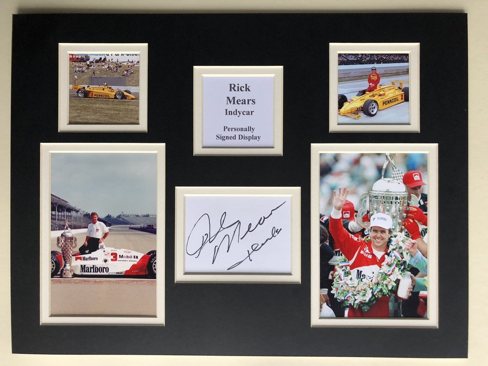 IndyCar Rick Mears Signed 16" X 12" Double Mounted Display