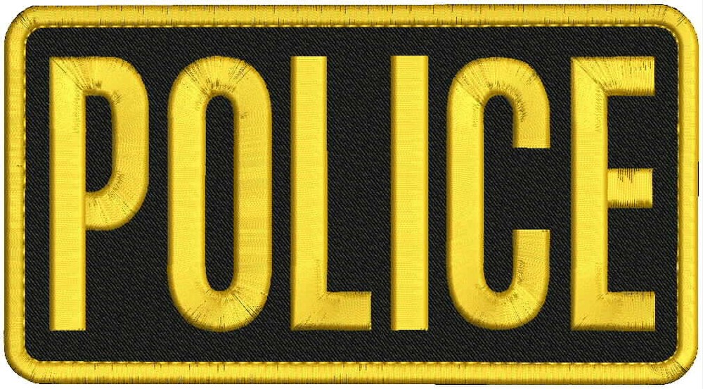 police embroidery patch 4x8  hook on back gold